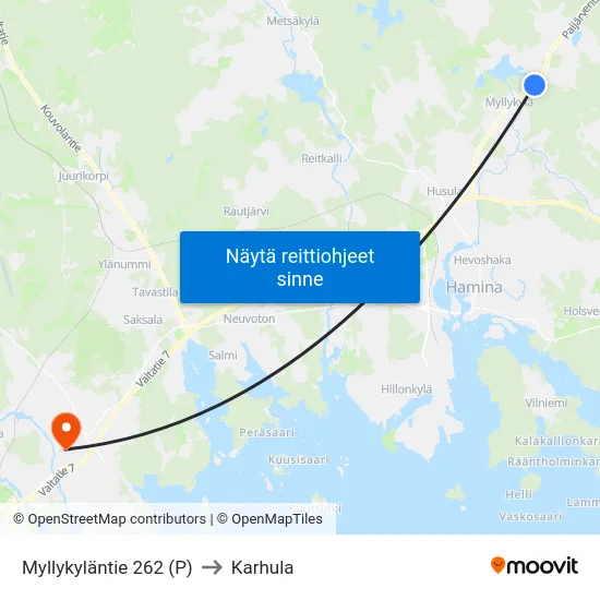Myllykyläntie 262 (P) to Karhula map