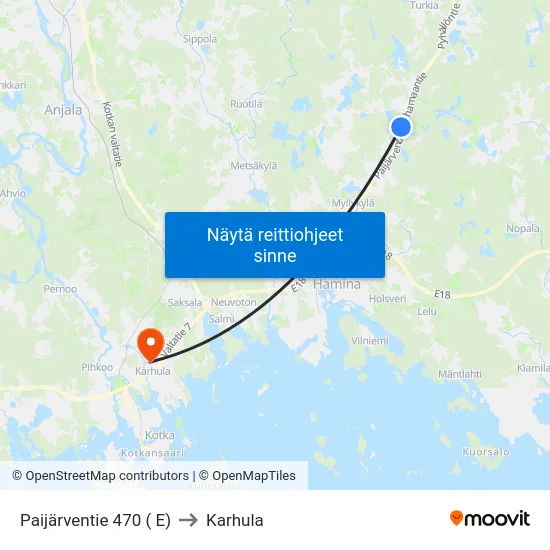 Paijärventie 470 ( E) to Karhula map
