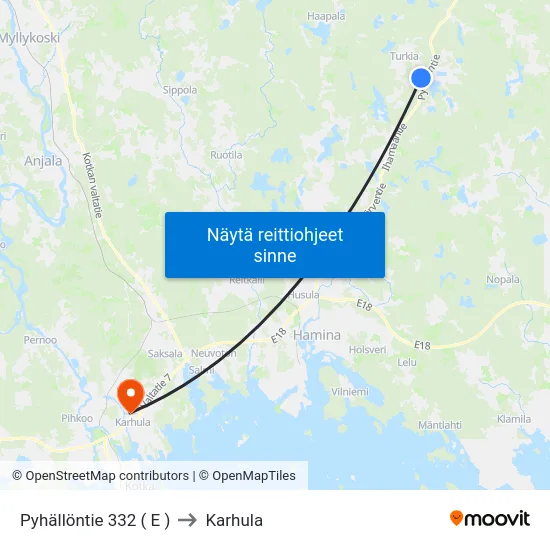 Pyhällöntie 332 ( E ) to Karhula map