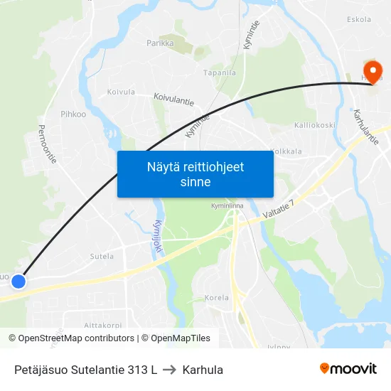 Petäjäsuo Sutelantie 313 L to Karhula map