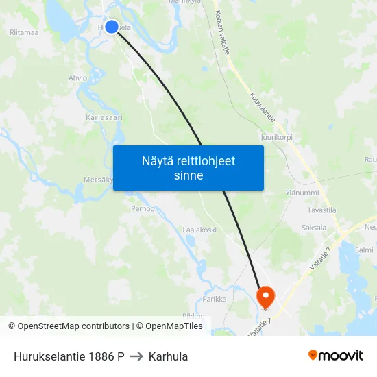 Hurukselantie 1886 P to Karhula map