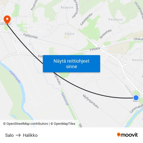 Salo to Halikko map