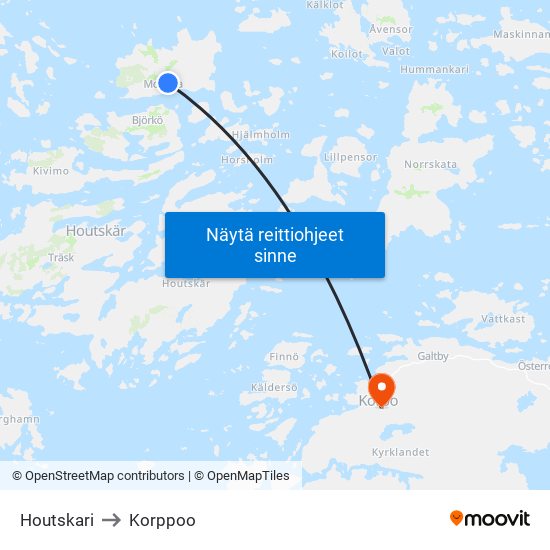 Houtskari to Korppoo map
