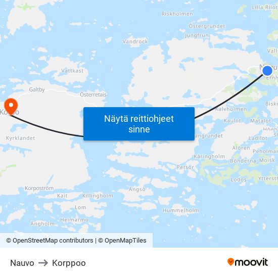 Nauvo to Korppoo map