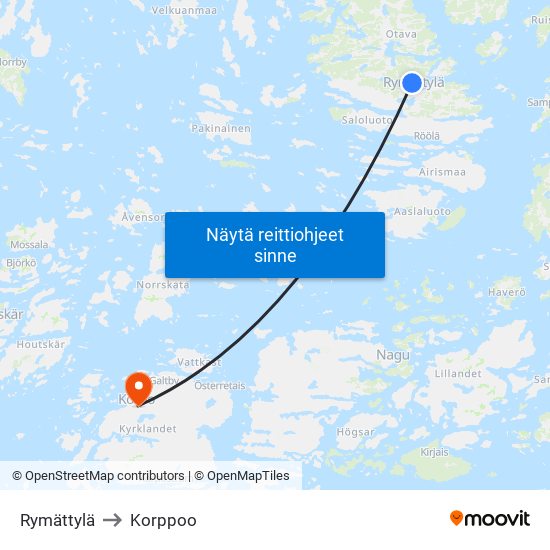 Rymättylä to Korppoo map