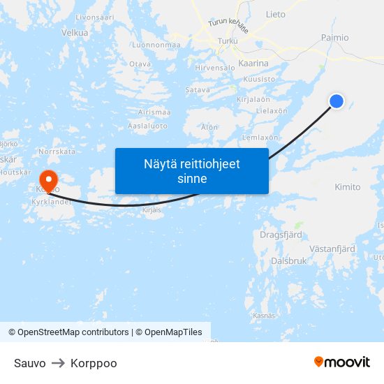 Sauvo to Korppoo map