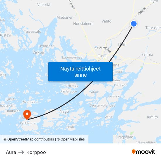 Aura to Korppoo map