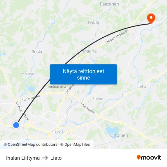 Ihalan Liittymä to Lieto map