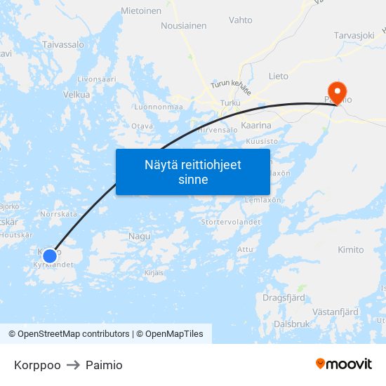 Korppoo to Paimio map