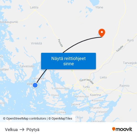 Velkua to Pöytyä map