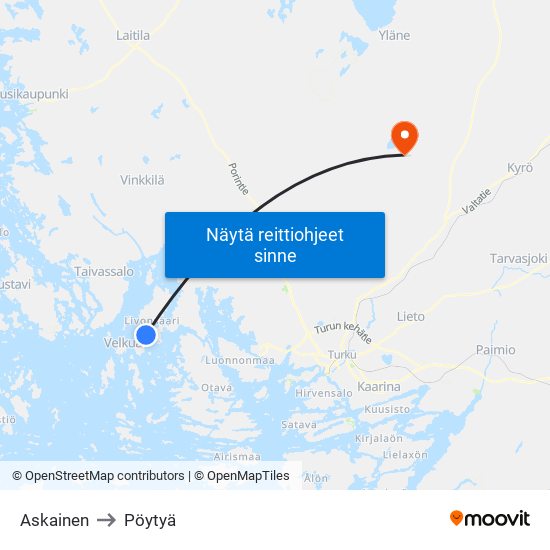 Askainen to Pöytyä map