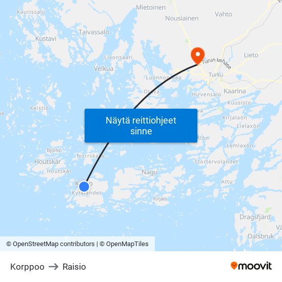 Korppoo to Raisio map