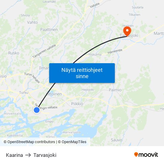 Kaarina to Tarvasjoki map