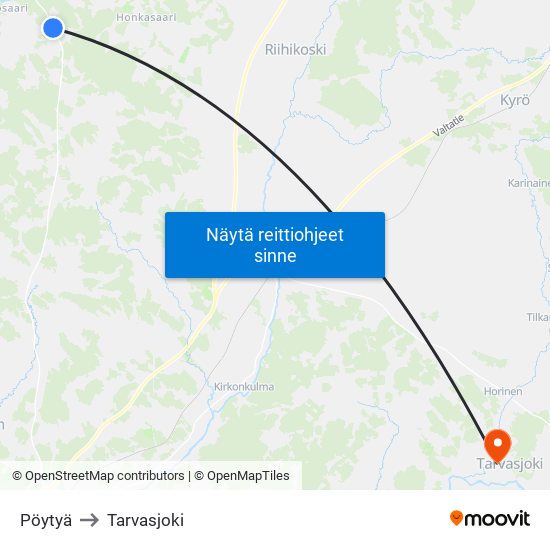 Pöytyä to Tarvasjoki map