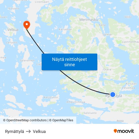 Rymättylä to Velkua map