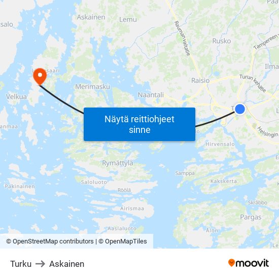 Turku to Askainen map