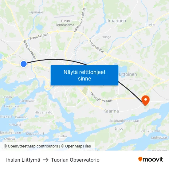 Ihalan Liittymä to Tuorlan Observatorio map