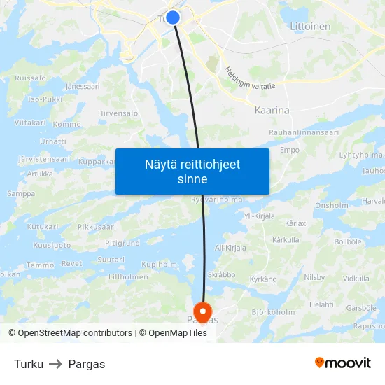 Turku to Pargas map