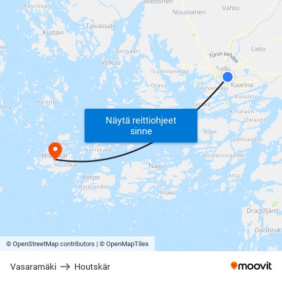 Vasaramäki to Houtskär map