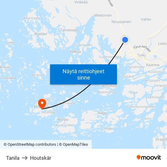 Tanila to Houtskär map