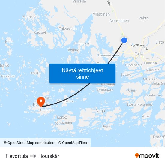 Hevottula to Houtskär map