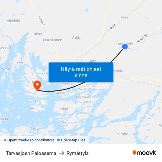 Tarvasjoen Paloasema to Rymättylä map