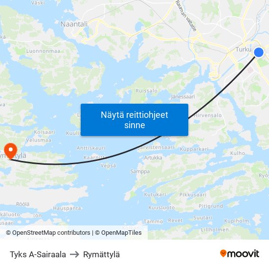 Tyks A-Sairaala to Rymättylä map