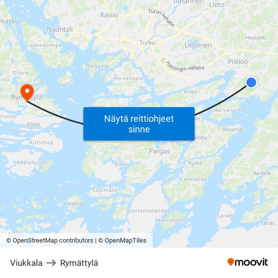 Viukkala to Rymättylä map