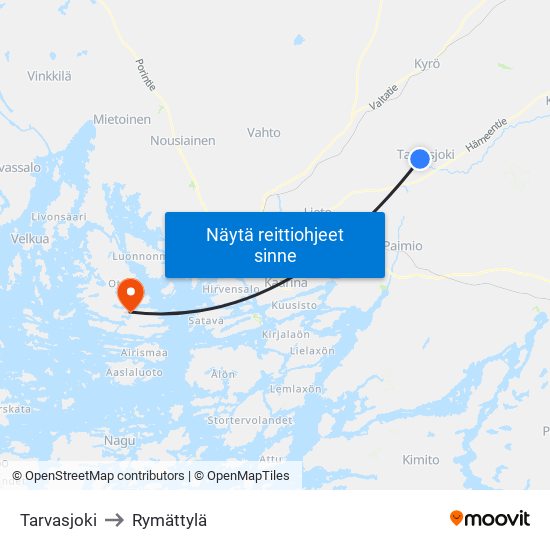Tarvasjoki to Rymättylä map