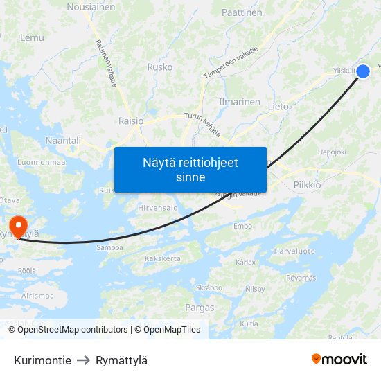 Kurimontie to Rymättylä map