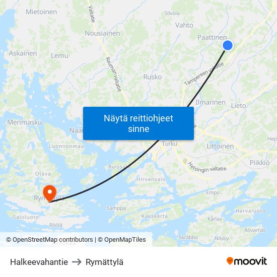 Halkeevahantie to Rymättylä map