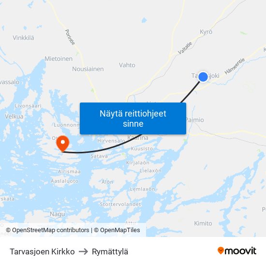 Tarvasjoen Kirkko to Rymättylä map