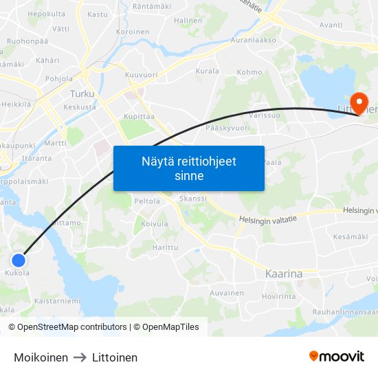 Moikoinen to Littoinen map