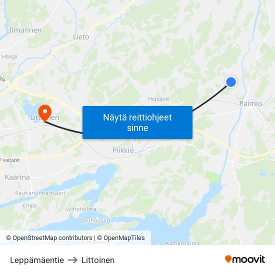 Leppämäentie to Littoinen map