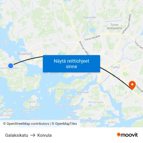 Galaksikatu to Koivula map