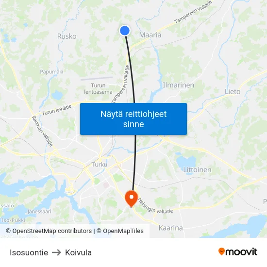 Isosuontie to Koivula map