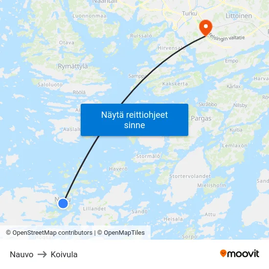 Nauvo to Koivula map