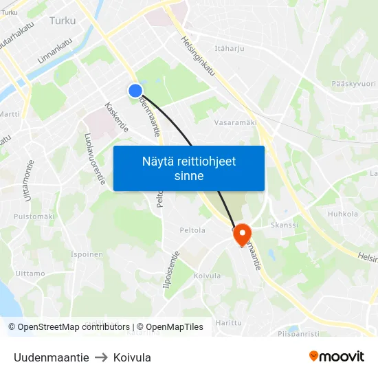 Uudenmaantie to Koivula map