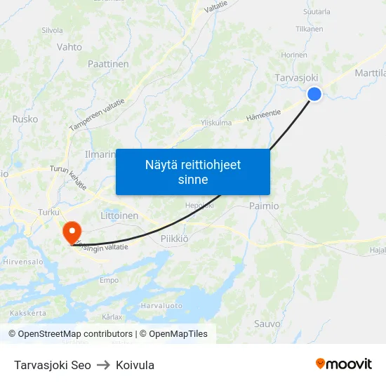 Tarvasjoki Seo to Koivula map