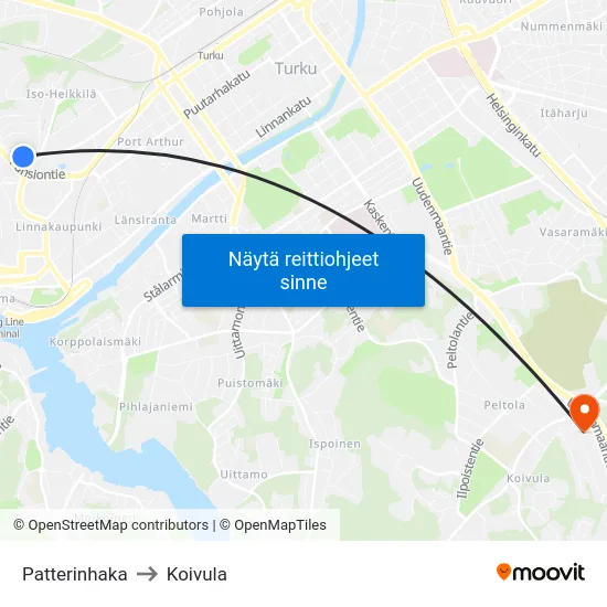 Patterinhaka to Koivula map
