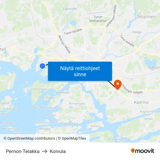 Pernon Telakka to Koivula map