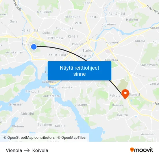 Vienola to Koivula map