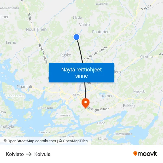 Koivisto to Koivula map