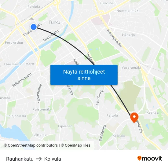 Rauhankatu to Koivula map