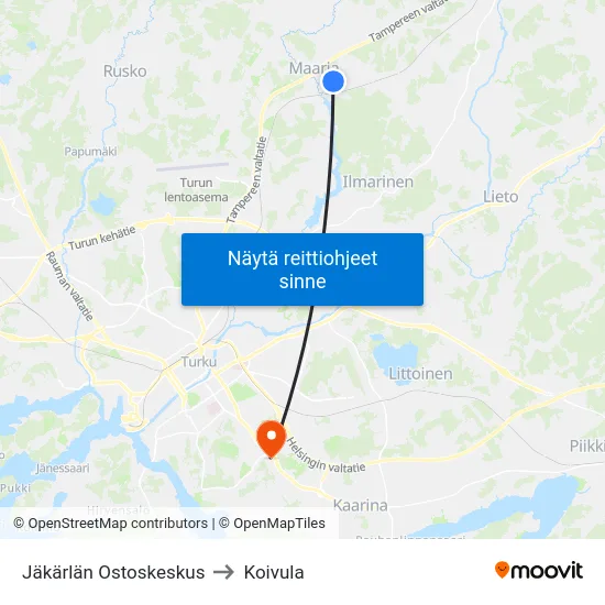 Jäkärlän Ostoskeskus to Koivula map
