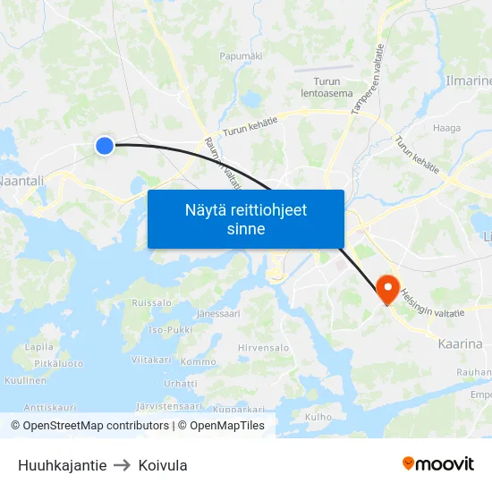 Huuhkajantie to Koivula map