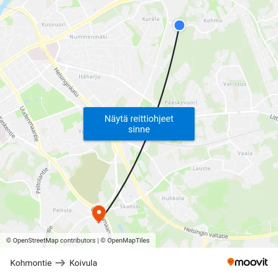 Kohmontie to Koivula map