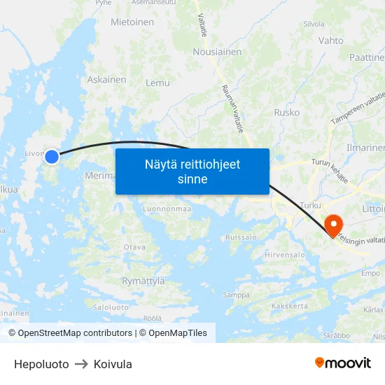 Hepoluoto to Koivula map