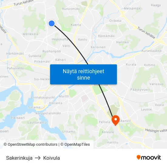 Sakerinkuja to Koivula map