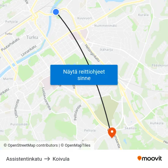 Assistentinkatu to Koivula map